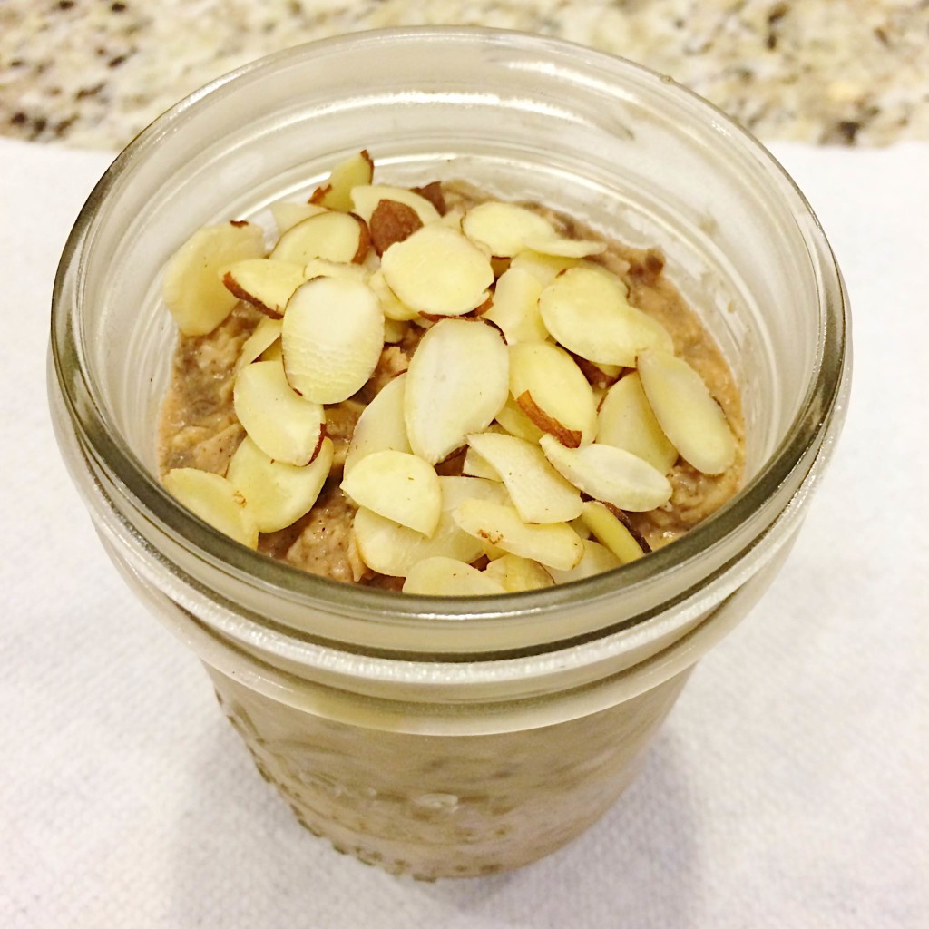 Top with sliced almonds in the morning and enjoy!